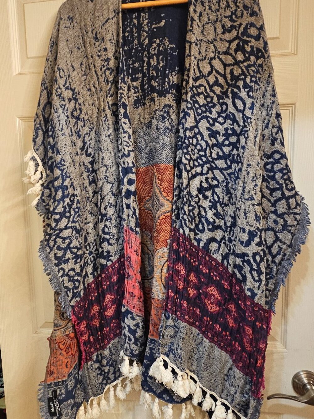 Blue mixed colors soft wrap open front shawl